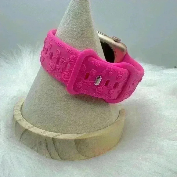 Floral Engraved Design Apple Watch Bands 38mm 40mm 41mm Hot Pink - Picture 1 of 8